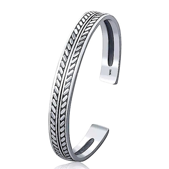 Sterling Silver Pattern Bangle Cuff Bracelet - Picture 3 of 5